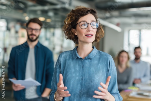 Strategic Planning Session in Business Environment Professional Presentation Modern Office Engaging Dialogue