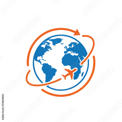 Airplane Circling Globe Global Travel Concept.