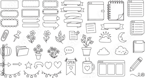 Hand Drawn Speech Bubbles and Quote Boxes Doodle Collection White Background Keywords: speech
