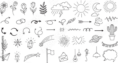 Hand Drawn Speech Bubbles and Quote Boxes Doodle Collection White Background Keywords: speech
