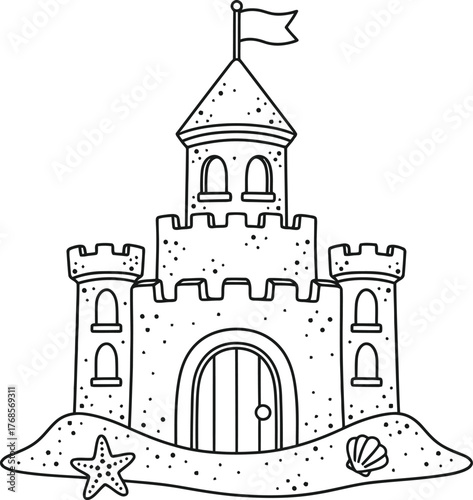Sandcastle at the Beach Coloring Page