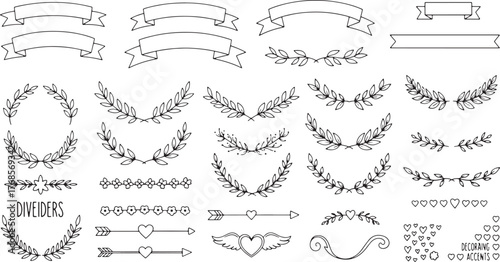 Hand Drawn Decorative Dividers Wreaths and Accents Keywords: divider, wreath, laurel, branch