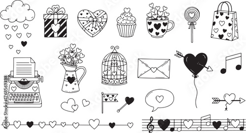 Hand Drawn Valentine's Day Themed Icons and Graphics Keywords: valentine, love, heart, cloud