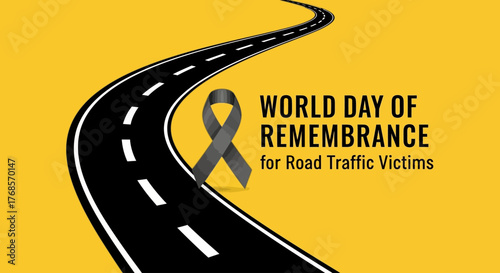 World Day of Remembrance for Road Traffic Victims image with road and ribbon.