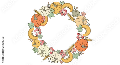 Autumn Pumpkin Wreath Circle Decoration for Doors.