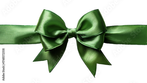 Green satin bow with realistic silky ribbon on transparent background. Perfect for eco-themed gifts, Christmas decorations, and celebration design