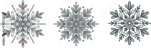 hand drawn winter snowflake illustrations in pastel tones