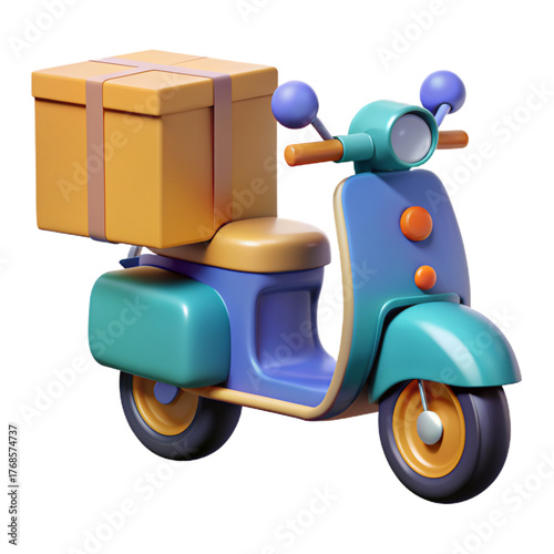 3d Vector Scooter with Box, Delivery Courier service, Time to shopping concept. Eps 10 Vector.
