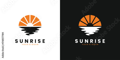 Sun and sea logo design template