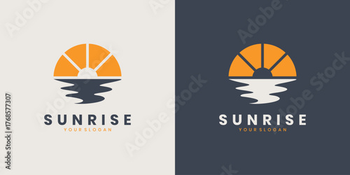 Sun and sea logo design template