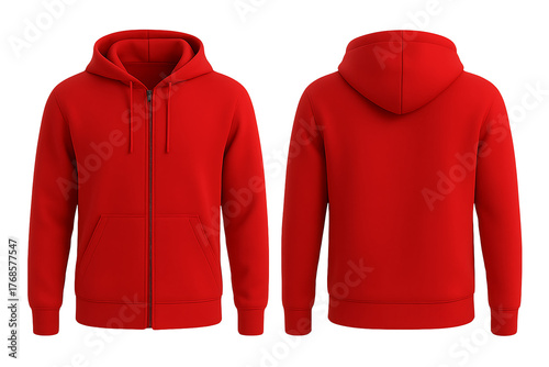 Red hoodie front and back view for mockup isolated on transparent background