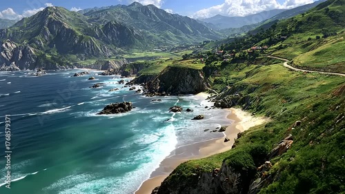 Breathtaking coastal scenery of Playa de Ballota in Llanes, Asturias Spain offering scenic views