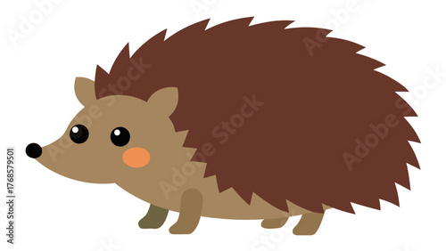 Cute cartoon hedgehog with brown quills and orange cheek blush