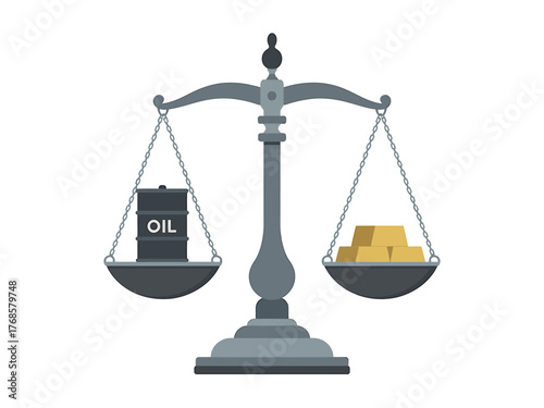 Oil versus Gold on Scales Balancing Economic Investment and Commodity Value Representing Global Markets and Financial Decisions
