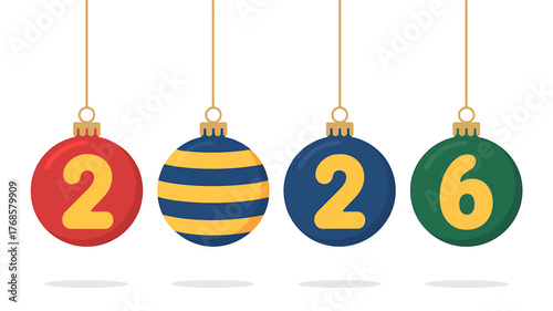 Festive Christmas Ornament Display Showing the Year 2026 for New Year Celebrations and Holiday Season Decorations