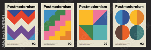 Colorful Postmodernist Geometric Art Prints Set in Retro Style for Gallery Wall Decor and Modern Home Aesthetics