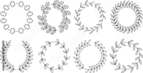 Leaf Wreaths Collection Illustration Botanical Circle Branch Foliage and Floral Design
