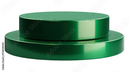 Green circular podium display stand isolated on a transparent white background, clipping path