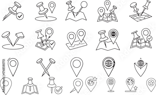   map pins and location markers in various styles and designs