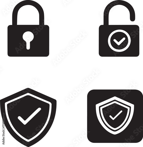 Security Icons Set Lock Unlock Shield Protection and Verified Status