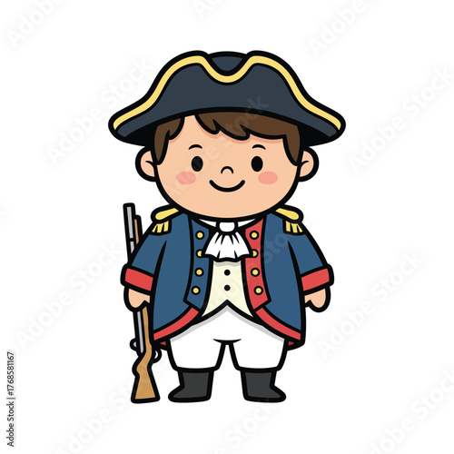 Cartoon Style Full Body American Revolutionary Soldier Illustration Character