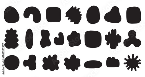Organic liquid form collection. Wavy abstract blobs, round curves, and soft oval shapes for vector background