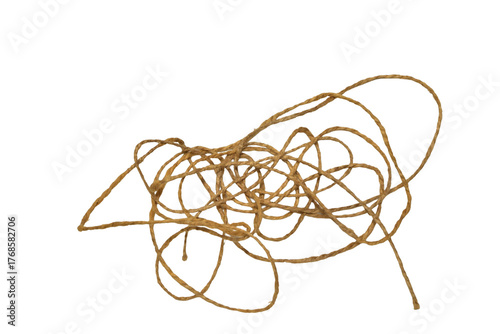 Old tangled rope, thin on PNG background.