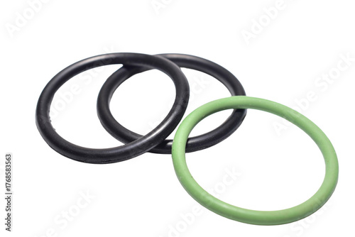 A set of rubber rings for sealing the piston system in hand pumps on PNG background.
