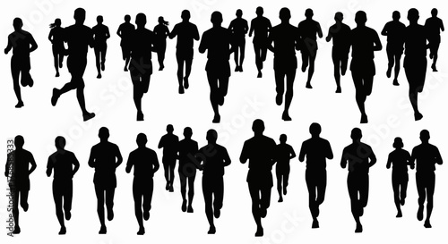 Silhouette illustration of a group of runners participating in a marathon or running race event scene