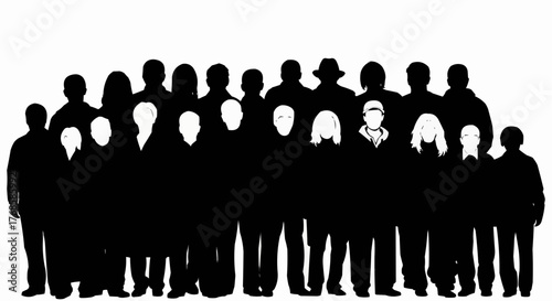 Silhouette illustration of a large group of people standing together in a crowd formation image display