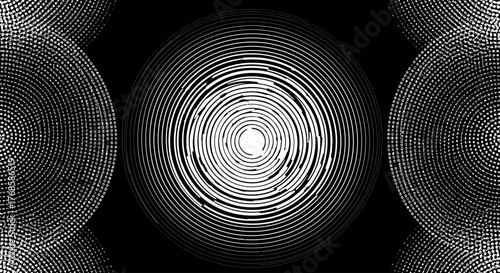 Abstract Concentric Circles Pattern with Radial Distortion on Black Background
