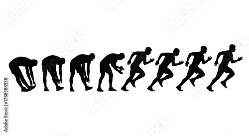 Silhouette sequence showing a man stretching and then running in a progressive series of poses