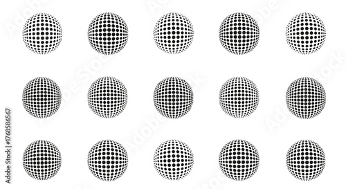 Abstract Spheres with Grid Pattern Repeating Across White Background