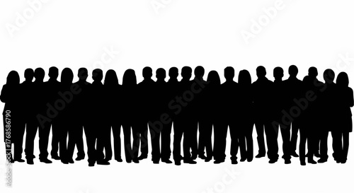 Silhouette of a large group of people standing together in a crowd against a white background image here