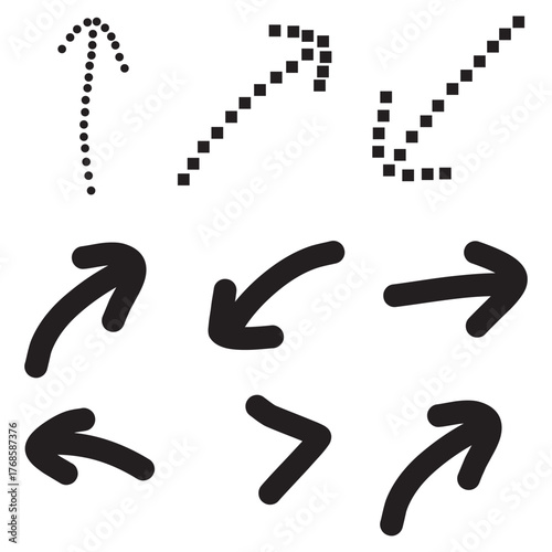 Collection of various black arrow shapes and directional indicators shown clearly