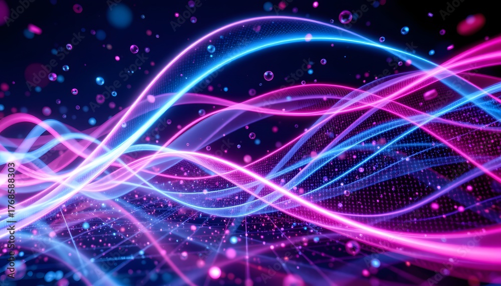 Fototapeta premium Vibrant Abstract Waves of Light in Dynamic Patterns with Colorful Energy Flowing in Darkness