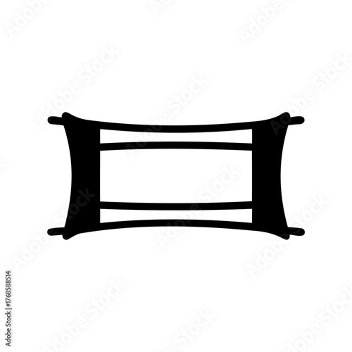 A simple black and white illustration of an empty scroll, document or flag