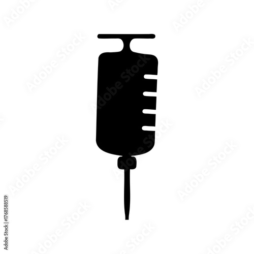 Stylized black syringe vector illustration against a white background design element