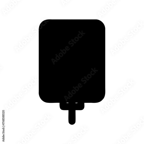 Black silhouette icon of an intravenous fluid bag for medical treatment