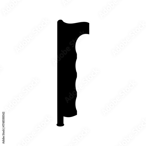 Black silhouette of a walking cane with a shaped handle and tip