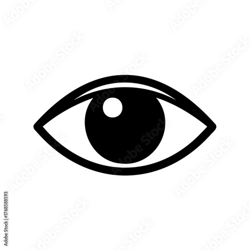 A simple black and white graphic of a human eye illustration