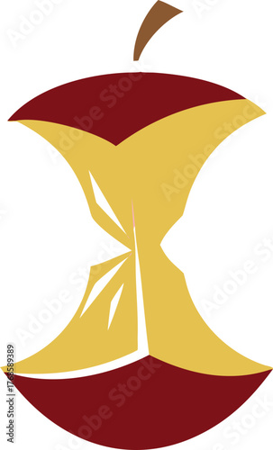 Apple core bite stub icon healthy food leftover fruit waste isolated on transparent background