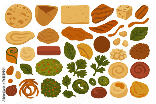 Seamless pattern with Middle Eastern and Mediterranean food ingredients