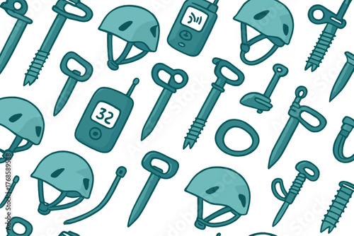 Seamless pattern of climbing and avalanche safety gear