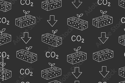 Seamless pattern of carbon capture eco bricks and CO2 symbols