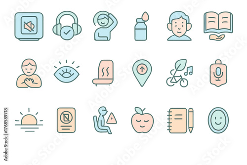Mindfulness and wellness icon pack on soft gradient background