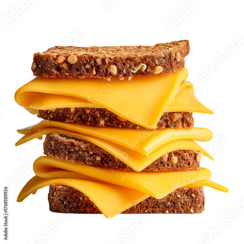 Gouda Cheese Slices on Rye Bread isolated on transparent background