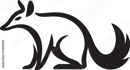 Elegant fox silhouette with flowing tail, Graceful fox vector illustration for wildlife art