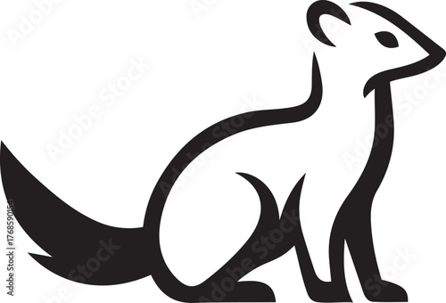 Minimalist weasel or ferret silhouette sitting, Simple ferret animal vector for minimalist design