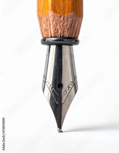 Close Up of Silver Colored Nib Tipped Pencil on White Background